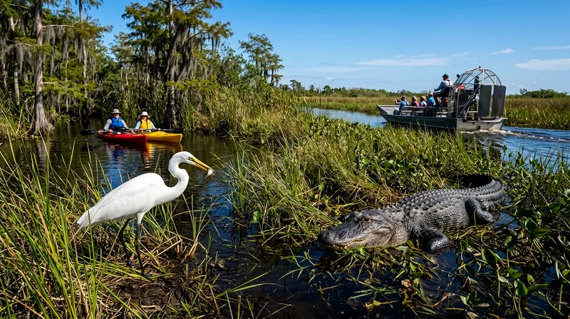 Alligator and wading bird wildlife viewing in the Everglades near Miami