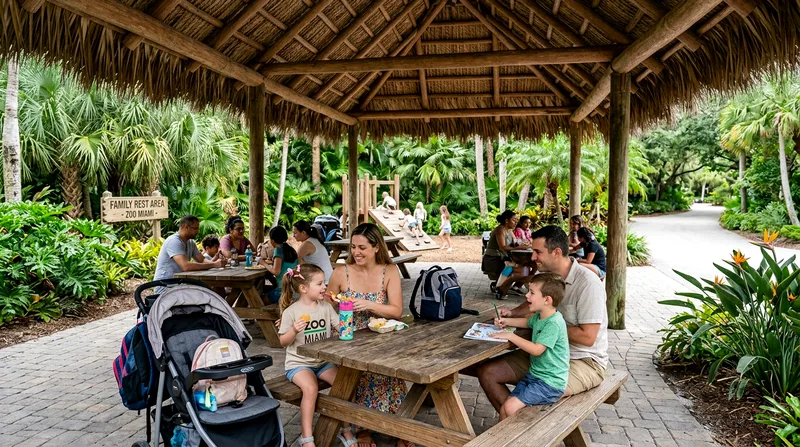 Shaded rest area at Zoo Miami for families with children