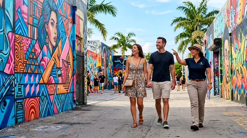 Couple on private Miami tour walking through Wynwood Walls street art