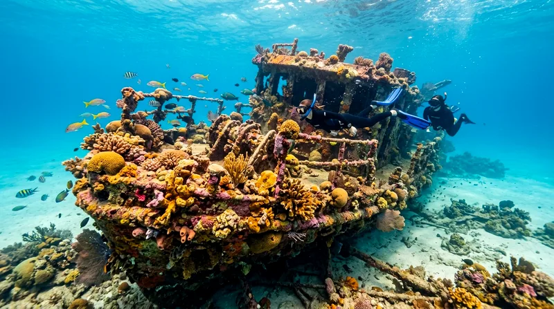 Shipwreck snorkeling site near Miami covered in coral growth