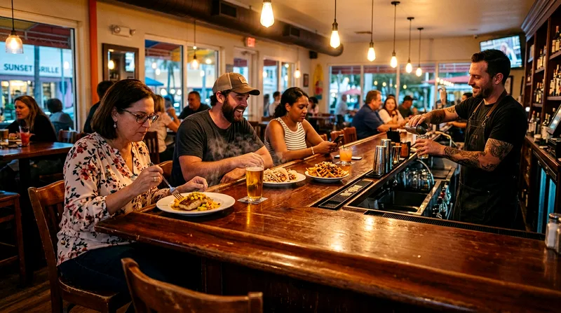 Diners seated at counter inside a South Beach casual restaurant.