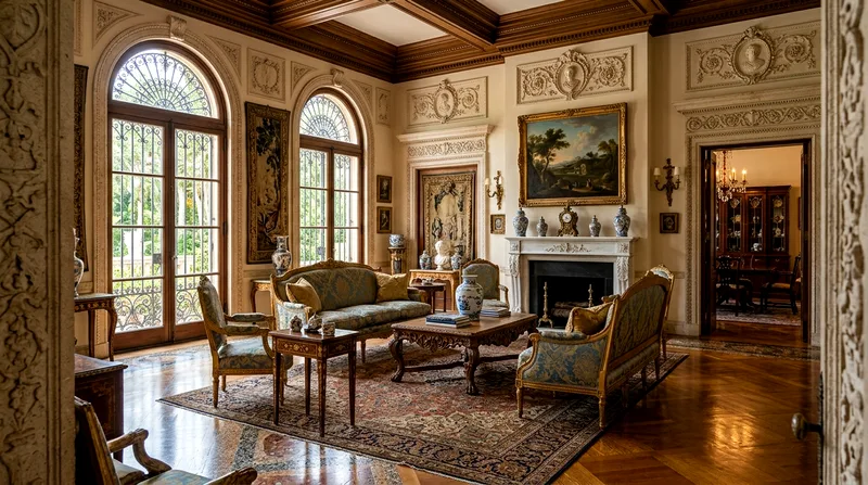 Formal sitting room interior at Vizcaya Museum with period furnishings and artwork.
